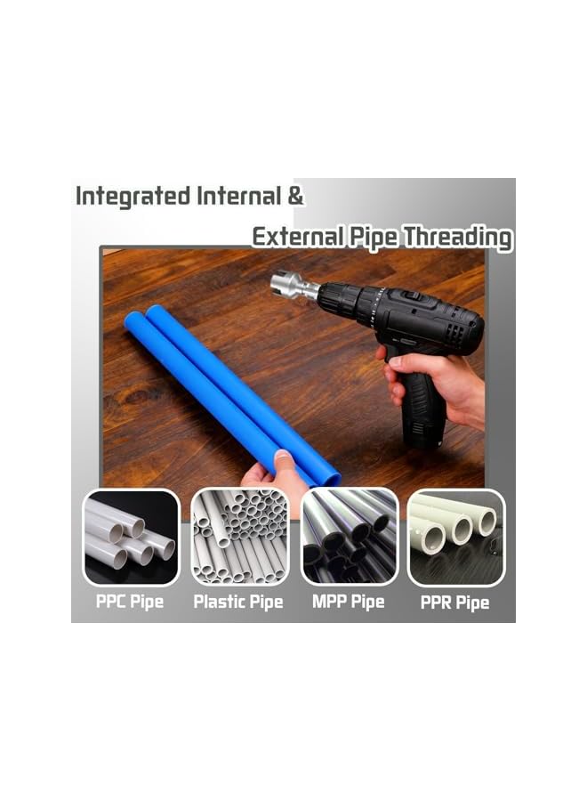 نيبمينينت أداة خيوط الأنابيب PVC 2PCS، أداة خيوط داخلية وخارجية متكاملة للأنابيب بحجم 1/2'' و3/4''، مجموعة أداة خيوط أنابيب متوافقة مع المثاقب الكهربائية. - Image 4